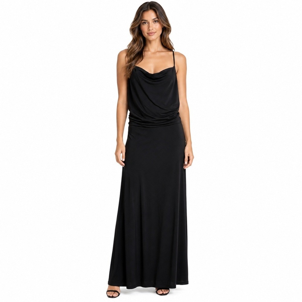 Jason Wu Cowl Neck Maxi Dress Women L Black Open Back Formal Gown Luxury Chic